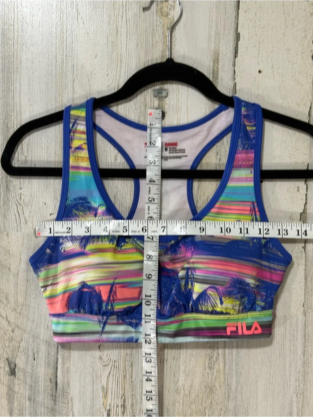 Fila Sports Bra Multicolor Tropical Stripe Sports Bra with Blue Trim